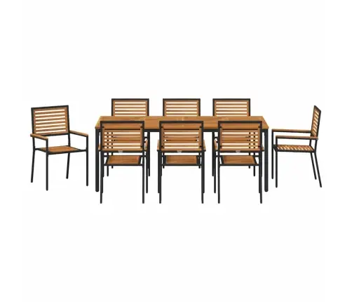 9 Daļu Dārza Galds Melns Polyratans Akācija Vidaxl