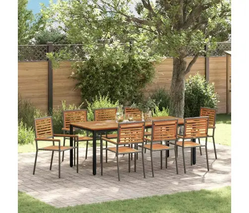 9 Gabalu Dārza Galda Komplekts Pelēks Polirātmāts Akāciju Vidaxl