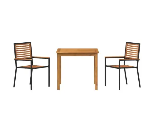 Sodo Valgomojo Komplektas 3 Pcs Juoda Kietos Akacijos Mediena