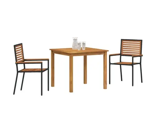 Sodo Valgomojo Komplektas 3 Pcs Juoda Kietos Akacijos Mediena