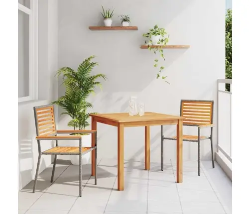 Dārza Galds 3 Pcs Pelēka 85 X 85 X 74 Cm Koks Un Metāls Vidaxl