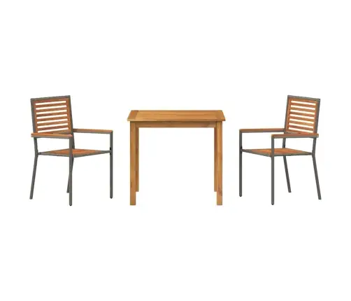Dārza Galds 3 Pcs Pelēka 85 X 85 X 74 Cm Koks Un Metāls Vidaxl