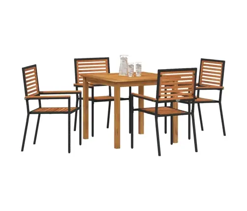 Dārza Ēdamgalds 5 Pcs Melna 85 X 85 X 74 Cm Plastmasa Un Koks Vidaxl