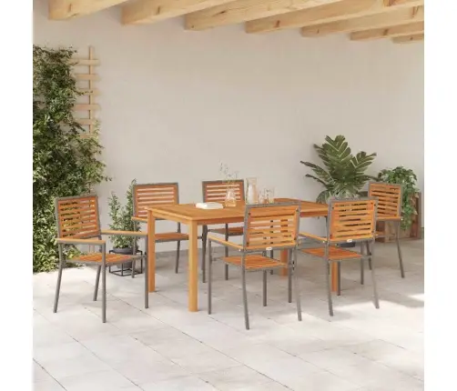 Dārza Ēdamgaldu Komplekts 7 Pcs Pelēka 150 X 90 X 74 Cm Vidaxl