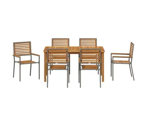 Dārza Ēdamgaldu Komplekts 7 Pcs Pelēka 150 X 90 X 74 Cm Vidaxl