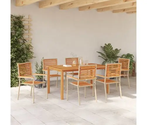 Aia Söögilaudade Komplekt 7 Pcs Beež Tugev Akatsiapuu