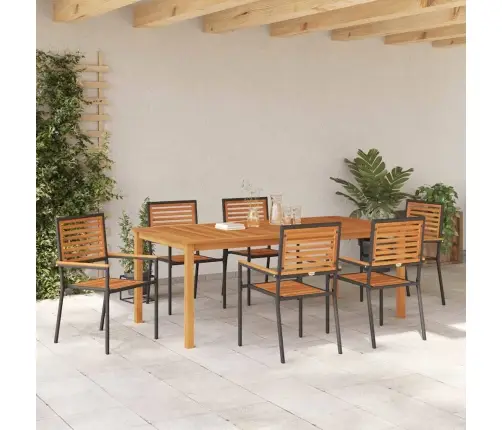 Sodo Valgomojo Komplektas 7 Pcs Juoda Kietos Akacijos Mediena