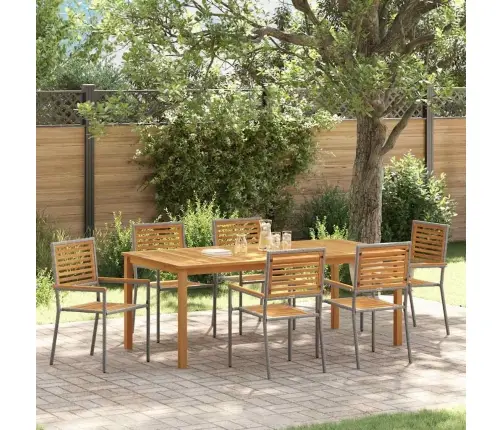 Dārza Ēdamgalds 7 Pcs Pelēka 200 X 100 X 74 Cm Metāls & Koks Vidaxl
