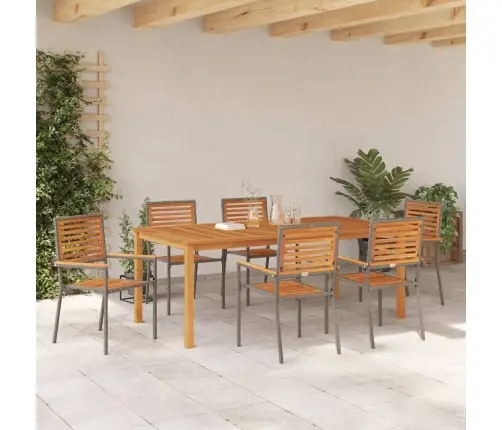 Dārza Ēdamgalds 7 Pcs Pelēka 200 X 100 X 74 Cm Metāls & Koks Vidaxl