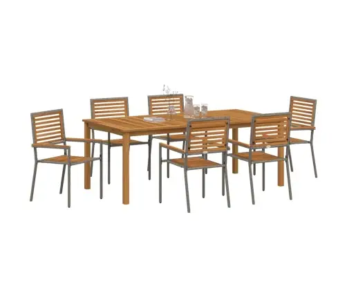Dārza Ēdamgalds 7 Pcs Pelēka 200 X 100 X 74 Cm Metāls & Koks Vidaxl