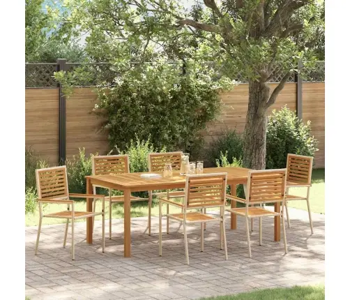 Dārza Galds 7 Pcs Bēša 200 X 100 X 74 Cm Koks, Metāls Vidaxl