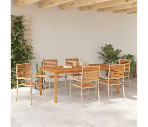 Dārza Galds 7 Pcs Bēša 200 X 100 X 74 Cm Koks, Metāls Vidaxl