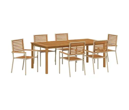 Dārza Galds 7 Pcs Bēša 200 X 100 X 74 Cm Koks, Metāls Vidaxl