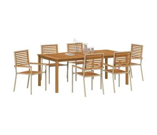 Dārza Galds 7 Pcs Bēša 200 X 100 X 74 Cm Koks, Metāls Vidaxl