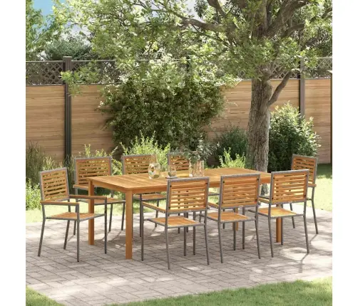 Sodo Valgomojo Komplektas 9 Pcs Pilka Kietos Akacijos Mediena