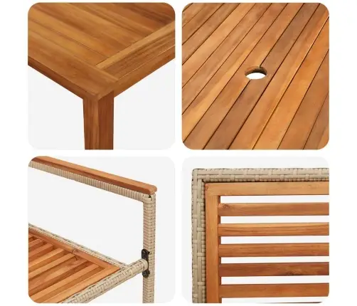 Dārza Ēdamgalds 9 Pcs Bēša 200 X 100 X 74 Cm Vidaxl