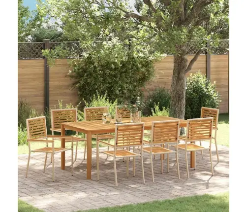Dārza Ēdamgalds 9 Pcs Bēša 200 X 100 X 74 Cm Vidaxl