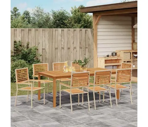 Dārza Ēdamgalds 9 Pcs Bēša 200 X 100 X 74 Cm Vidaxl