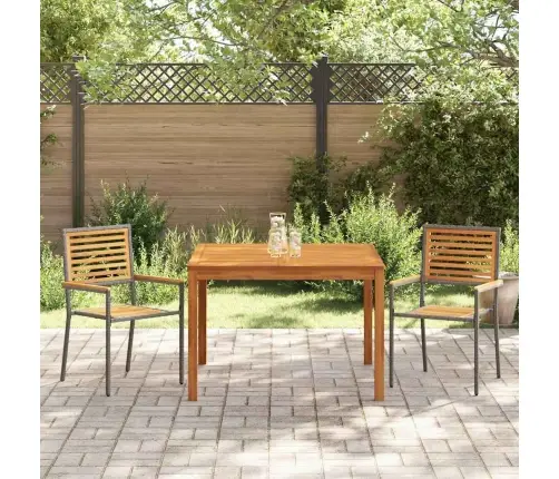 Sodo Valgomojo Komplektas 3 Pcs Pilka Kietos Akacijos Mediena