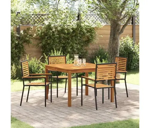 Sodo Valgomojo Komplektas 5 Pcs Juoda Kietos Akacijos Mediena