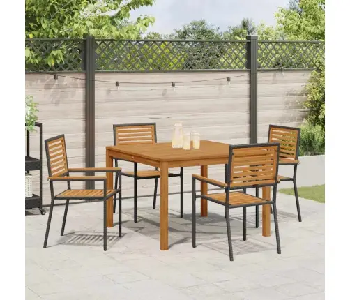 Sodo Valgomojo Komplektas 5 Pcs Juoda Kietos Akacijos Mediena