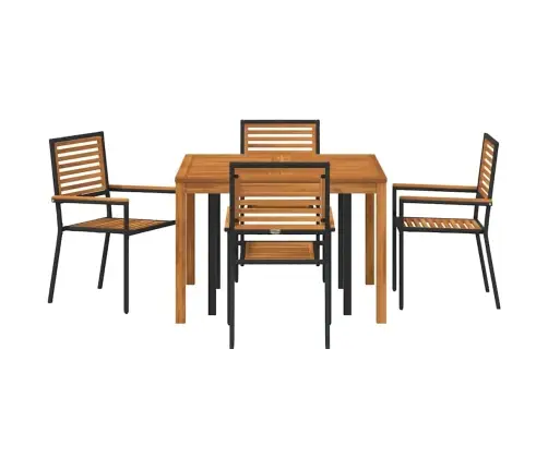 Sodo Valgomojo Komplektas 5 Pcs Juoda Kietos Akacijos Mediena