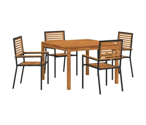 Sodo Valgomojo Komplektas 5 Pcs Juoda Kietos Akacijos Mediena