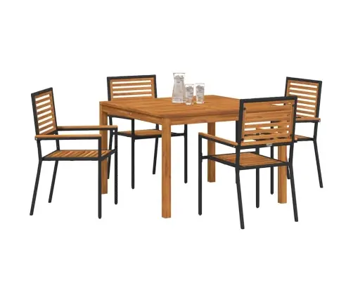 Sodo Valgomojo Komplektas 5 Pcs Juoda Kietos Akacijos Mediena