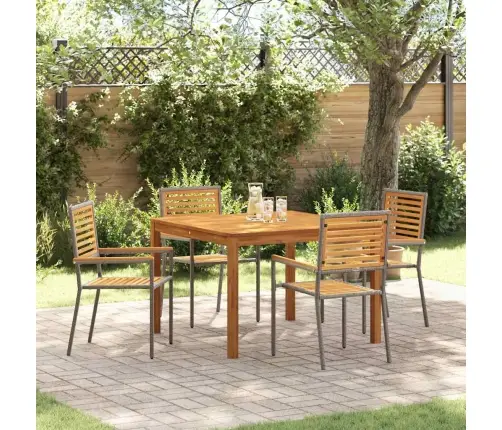 Dārza Ēdamgalds 5 Pcs Pelēka 110 X 110 X 75 Cm Ratan Un Koks Vidaxl