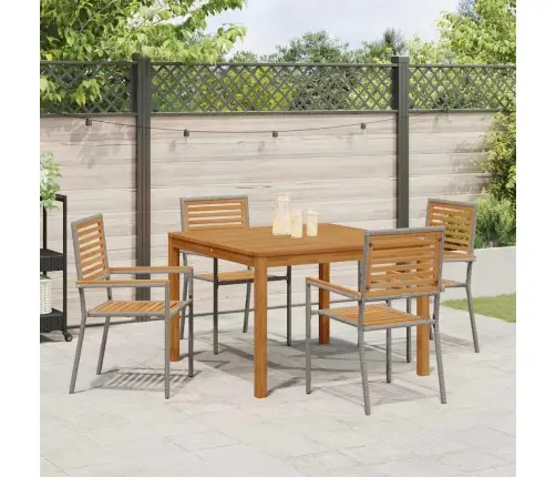 Dārza Ēdamgalds 5 Pcs Pelēka 110 X 110 X 75 Cm Ratan Un Koks Vidaxl