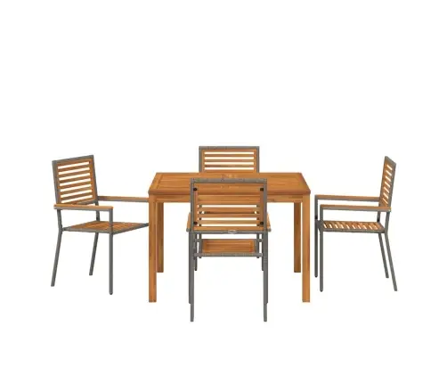 Dārza Ēdamgalds 5 Pcs Pelēka 110 X 110 X 75 Cm Ratan Un Koks Vidaxl