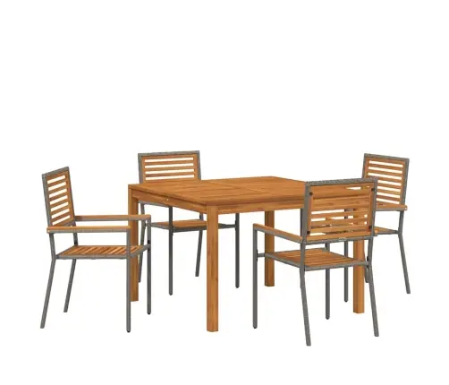Dārza Ēdamgalds 5 Pcs Pelēka 110 X 110 X 75 Cm Ratan Un Koks Vidaxl