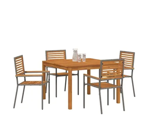 Dārza Ēdamgalds 5 Pcs Pelēka 110 X 110 X 75 Cm Ratan Un Koks Vidaxl