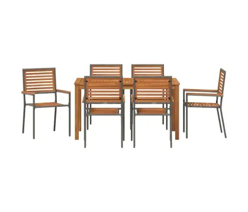 Dārza Ēdamgalds 7 Pcs Pelēka Poliūtu Rotangpalma Vidaxl