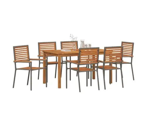 Dārza Ēdamgalds 7 Pcs Pelēka Poliūtu Rotangpalma Vidaxl