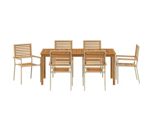 Dārza Ēdamgalds 7 Pcs Bēša 180 X 90 X 75 Cm Sveķi & Koks Vidaxl