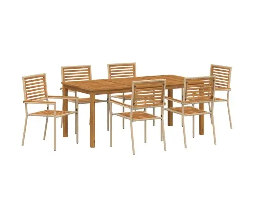 Dārza Ēdamgalds 7 Pcs Bēša 180 X 90 X 75 Cm Sveķi & Koks Vidaxl
