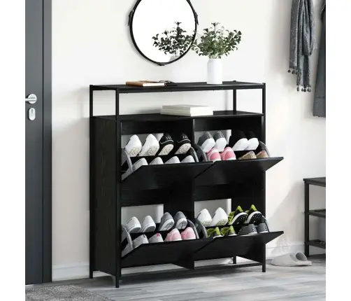 Apavu Skapis Ar 4 Pacelamajām Atvilktnēm Melnais Ozols 100X34X112 Cm Vidaxl