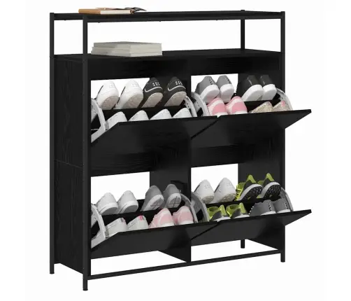 Apavu Skapis Ar 4 Pacelamajām Atvilktnēm Melnais Ozols 100X34X112 Cm Vidaxl