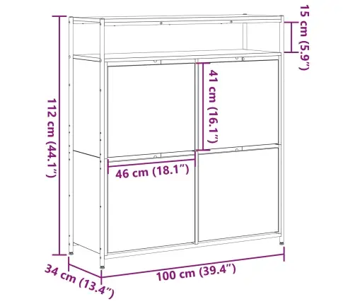 Apavu Skapis Ar 4 Pacelamajām Atvilktnēm Melnais Ozols 100X34X112 Cm Vidaxl