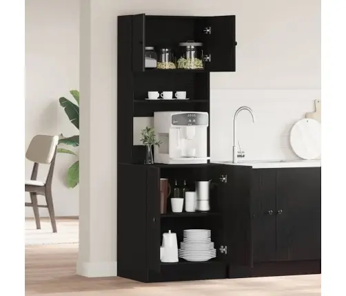 Virtuvės Spintelė Su Lentyna Juoda Ąžuolo 60 X 50 X 180 Cm