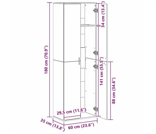 Aukštas Kabinetas Juoda Ąžuolo 60 X 35 X 180 Cm