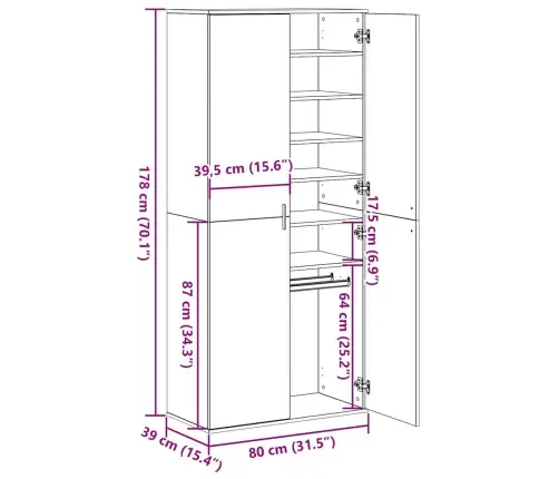 Augstskapis Vecais Koks 80X39X178 Cm Apstrādāts Koks Vidaxl