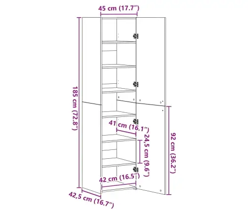 Augstā Bāze Vecais Koks 45X42.5X185 Cm Mdf Vidaxl