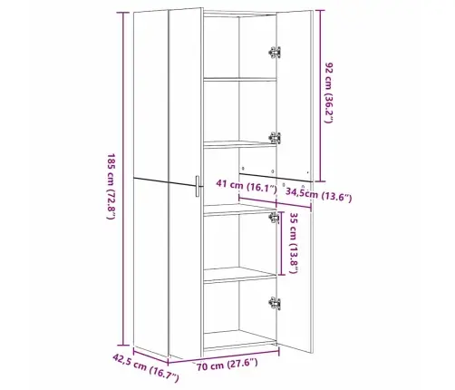 Augsts Skapis Vecais Koks 70X42.5X185 Cm Inženierijas Koks Vidaxl