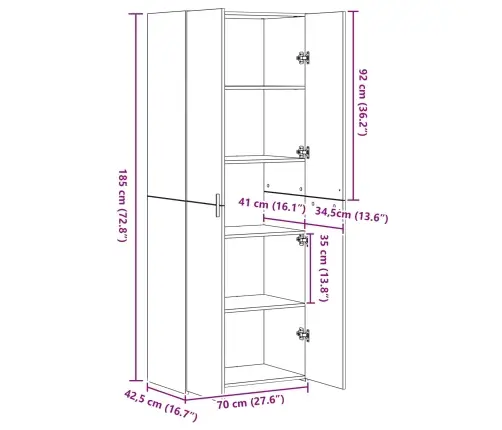 Augsts Skapis Vecais Koks 70X42.5X185 Cm Inženierijas Koks Vidaxl