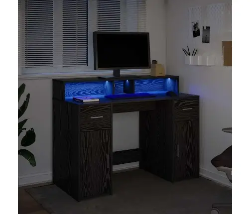 Laud Led -Ribatuledega Must Tamm 120 X 55 X 91 Cm Tehispuit Laud Led -Ribatuledega Must Tamm 120 X 55 X 91 Cm Tehispuit