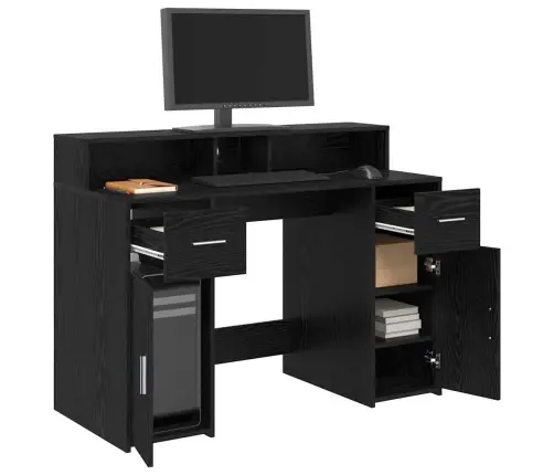 Laud Led -Ribatuledega Must Tamm 120 X 55 X 91 Cm Tehispuit Laud Led -Ribatuledega Must Tamm 120 X 55 X 91 Cm Tehispuit