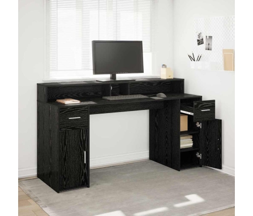 Laud Led -Ribatuledega Must Tamm 160 X 55 X 91 Cm Tehispuit