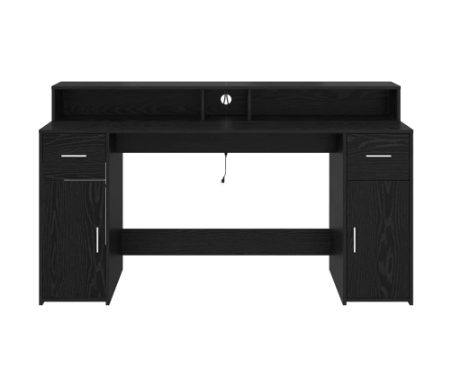 Laud Led -Ribatuledega Must Tamm 160 X 55 X 91 Cm Tehispuit
